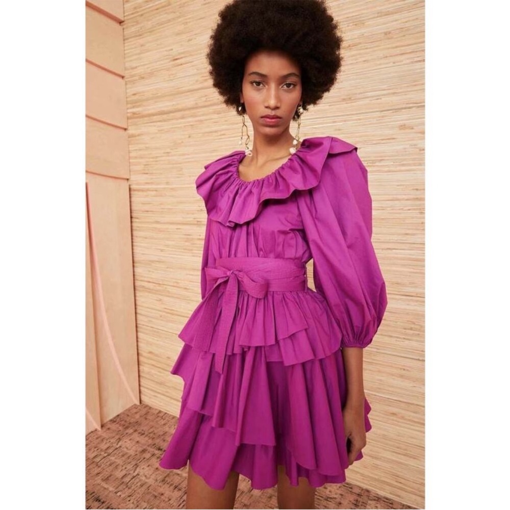 NEW Ulla Johnson Cotton Giselle tiered mini dress in orchid cotton poplin Size 4